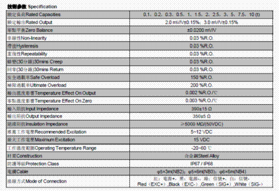 NB2-3t,NB2-3t稱重傳感器技術參數圖